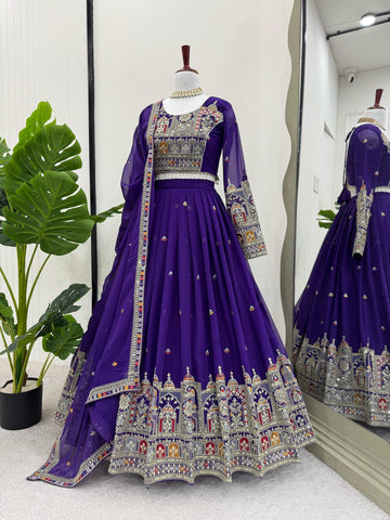 Wedding Wear Violet Georgette Sequence Work Lehenga Choli