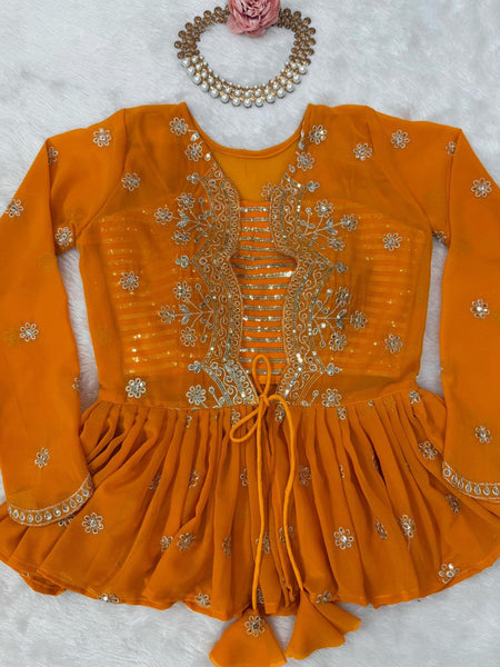 Orange Color Georgette Sequence Koti Lehenga Choli