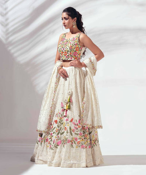 White Color Georgette Sequence Lehenga Choli