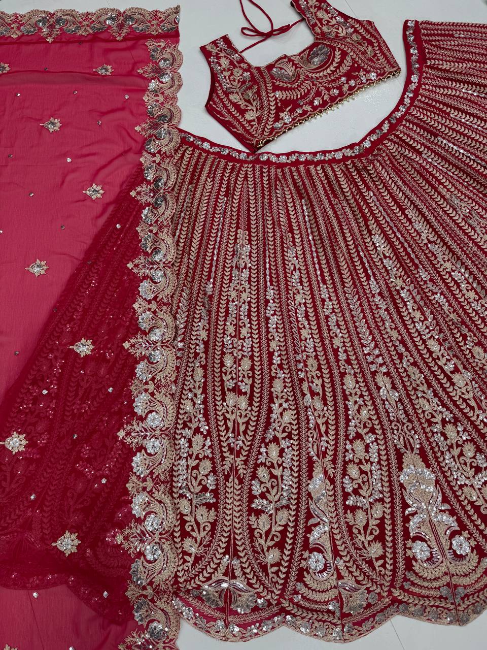 Wedding Wear Red Georgette Lehenga Choli