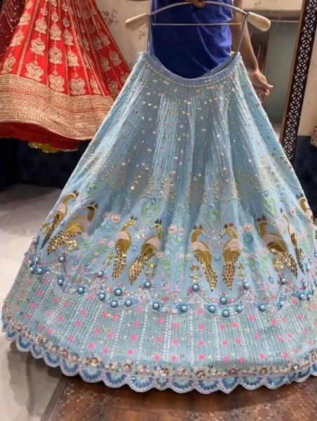 Wedding Wear Georgette Sequence Chine Work Lehenga Choli