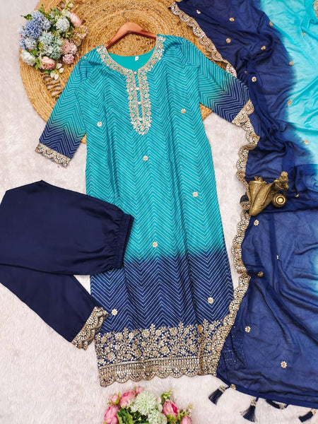 Designer Chinon Sequence Top Dupatta Pent Set
