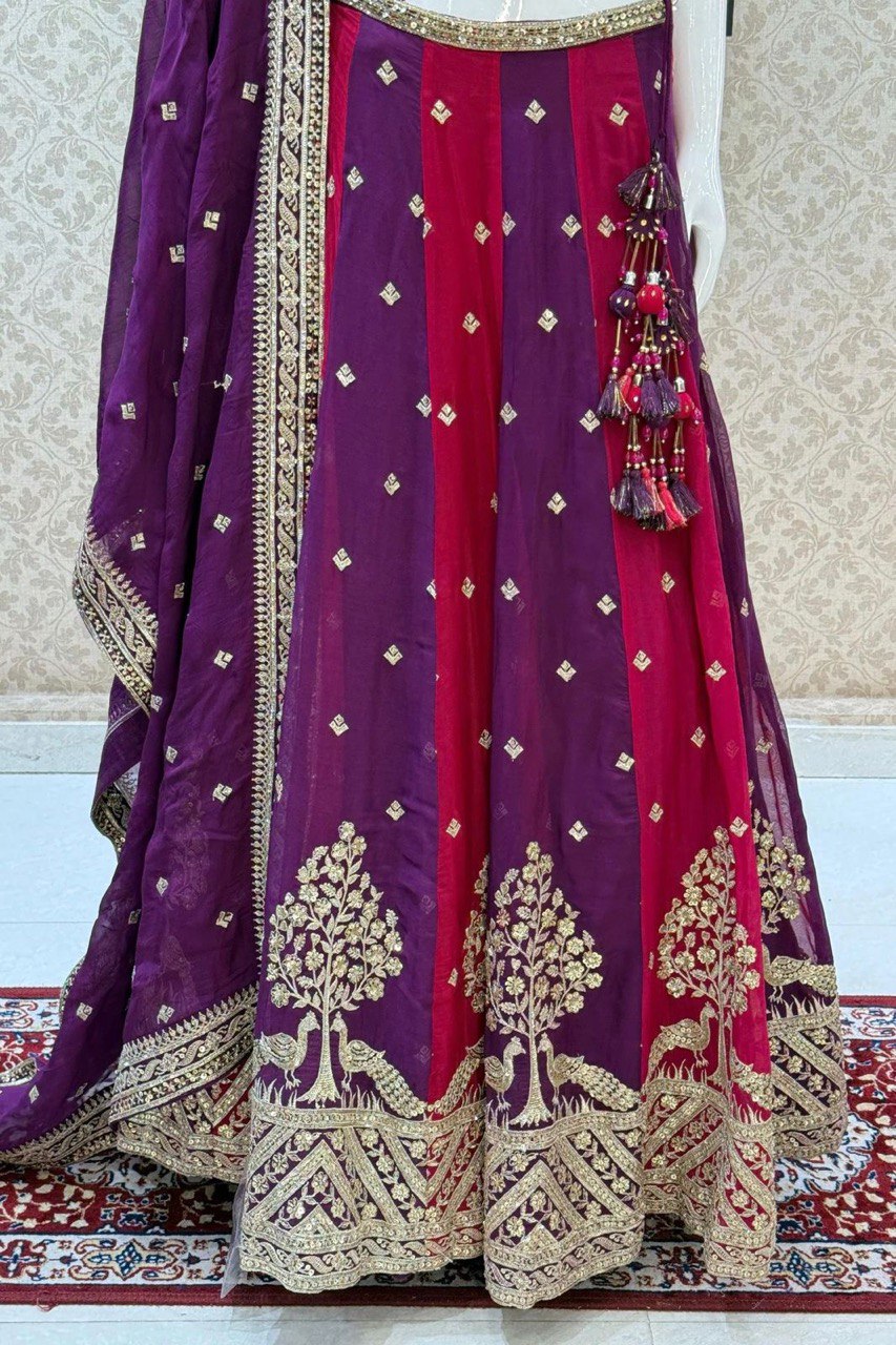 Wine Color Georgette Sequence Work Lehenga Choli