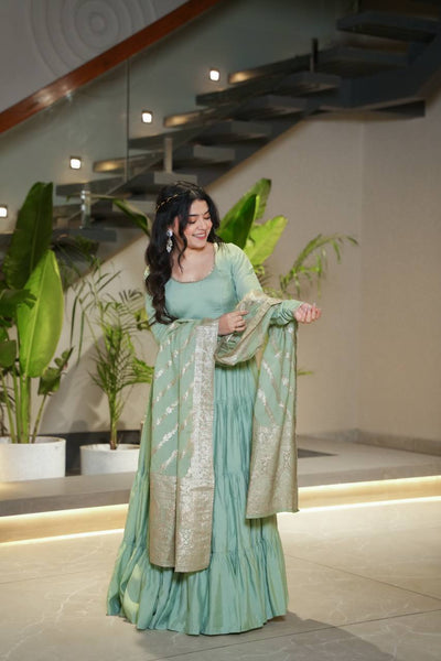 Trendy Roman Silk Chanderi Anarkali Suit