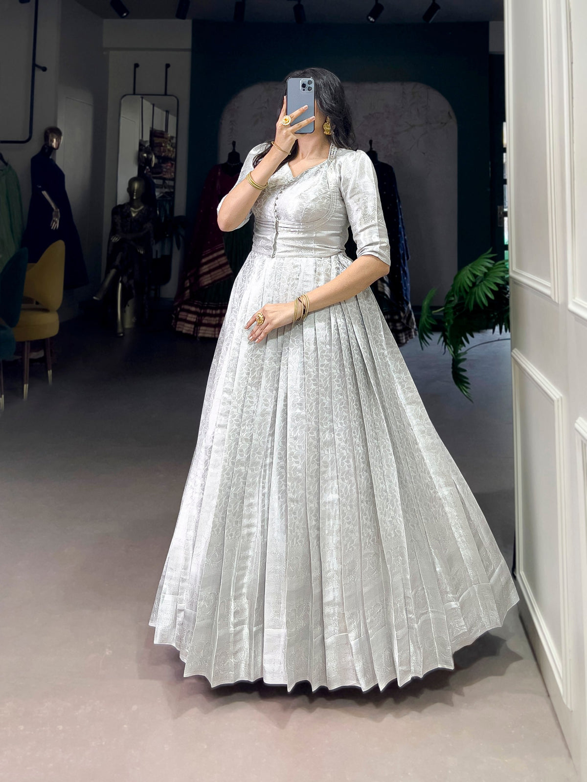 Designer Kanjivaram Zari Gown Jacket