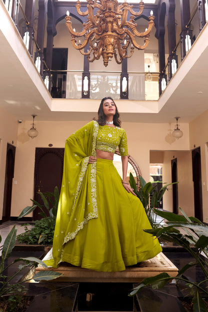 Wedding Wear Green Georgette Lehenga Choli