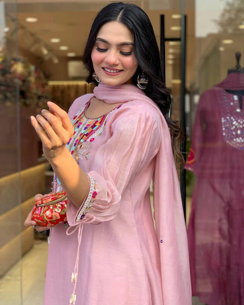 Chanderi Mirror Embroidered Salwar Suit