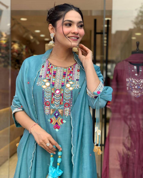 Chanderi Mirror Embroidered Salwar Suit