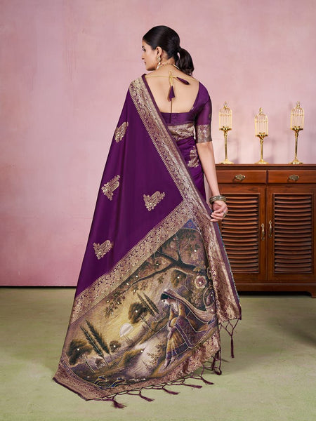 Wine Color Jacquard Zari Weaving Saree Blouse