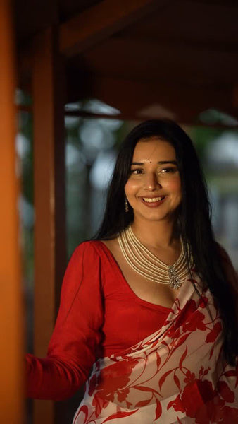 Latest White Color Digital Printed Georgette Saree Blouse