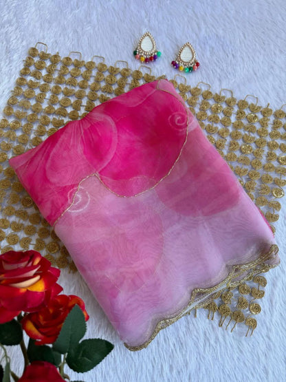 Pink Color Organza Silk Moti Hand Work Saree Blouse
