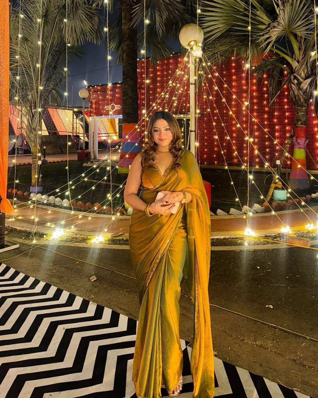 Latest Chiffon Shimmer Cut Dana Hand Work Saree Blouse