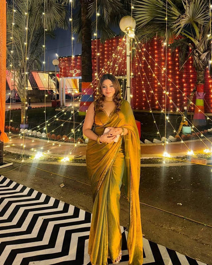 Latest Chiffon Shimmer Cut Dana Hand Work Saree Blouse