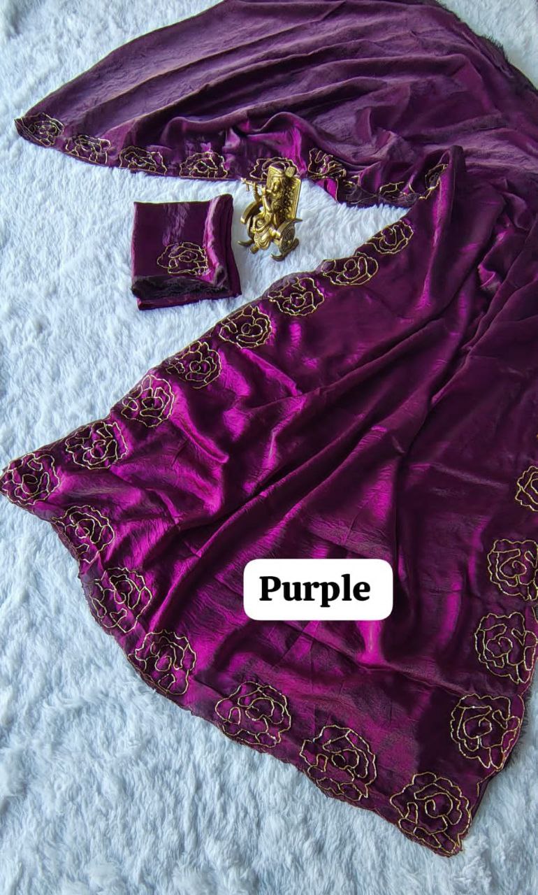 Party Wear Space Silk Cut Work Saree Blouse