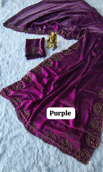 Party Wear Space Silk Cut Work Saree Blouse