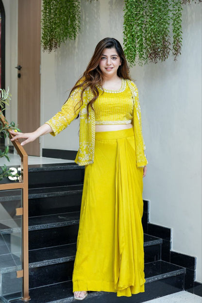 Ready to Wear Chinon SIlk Dhoti Blouse Jacket Set