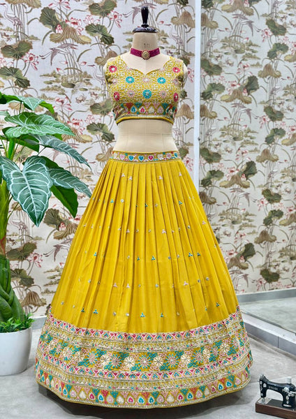 Wedding Wear Yellow Color Georgette Lehenga Choli