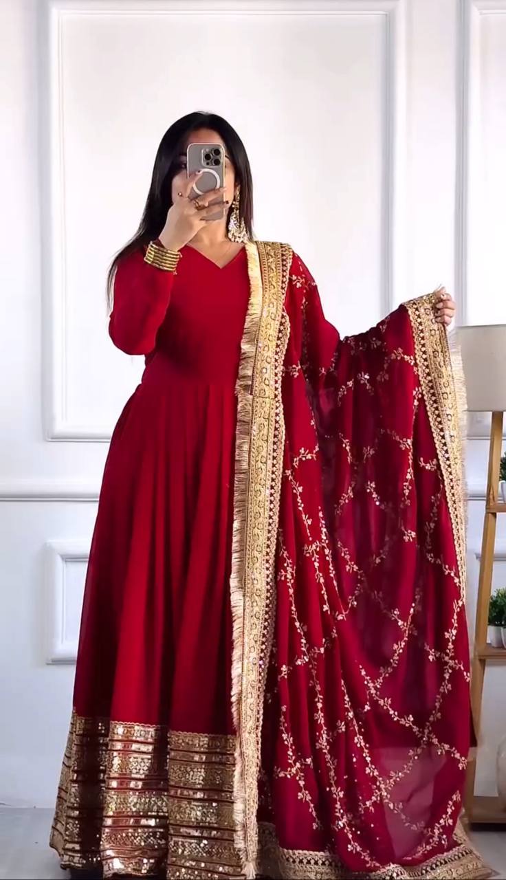 Red Color Georgette Sequence Anarkali Salwar Suit