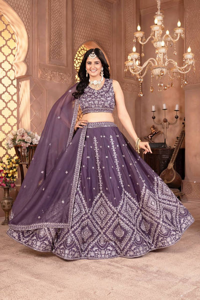 Wedding Wear Violet Color Georgette Sequence Lehenga Choli