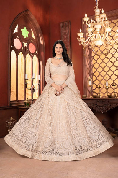 Off White Color Net Embroidery Lehenga Choli