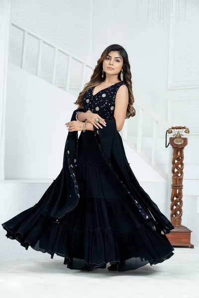 Black Color Georgette Sequence Lehenga Choli