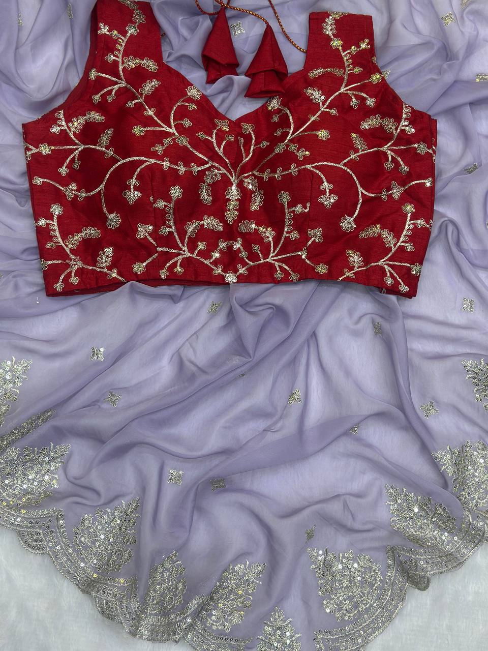 Organza Silk Sequence Work Saree Blouse