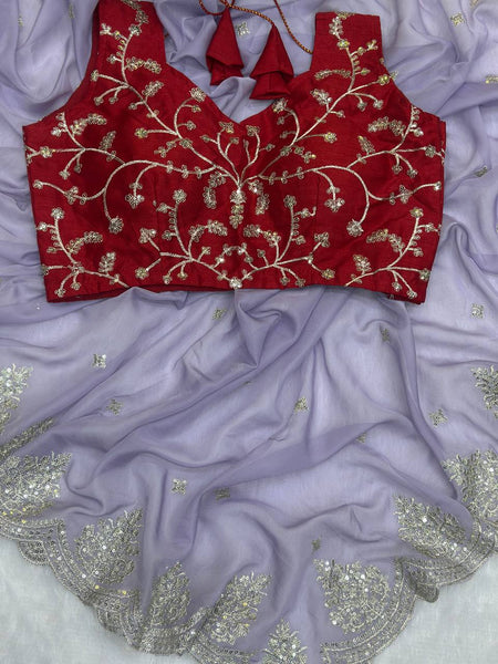 Organza Silk Sequence Work Saree Blouse