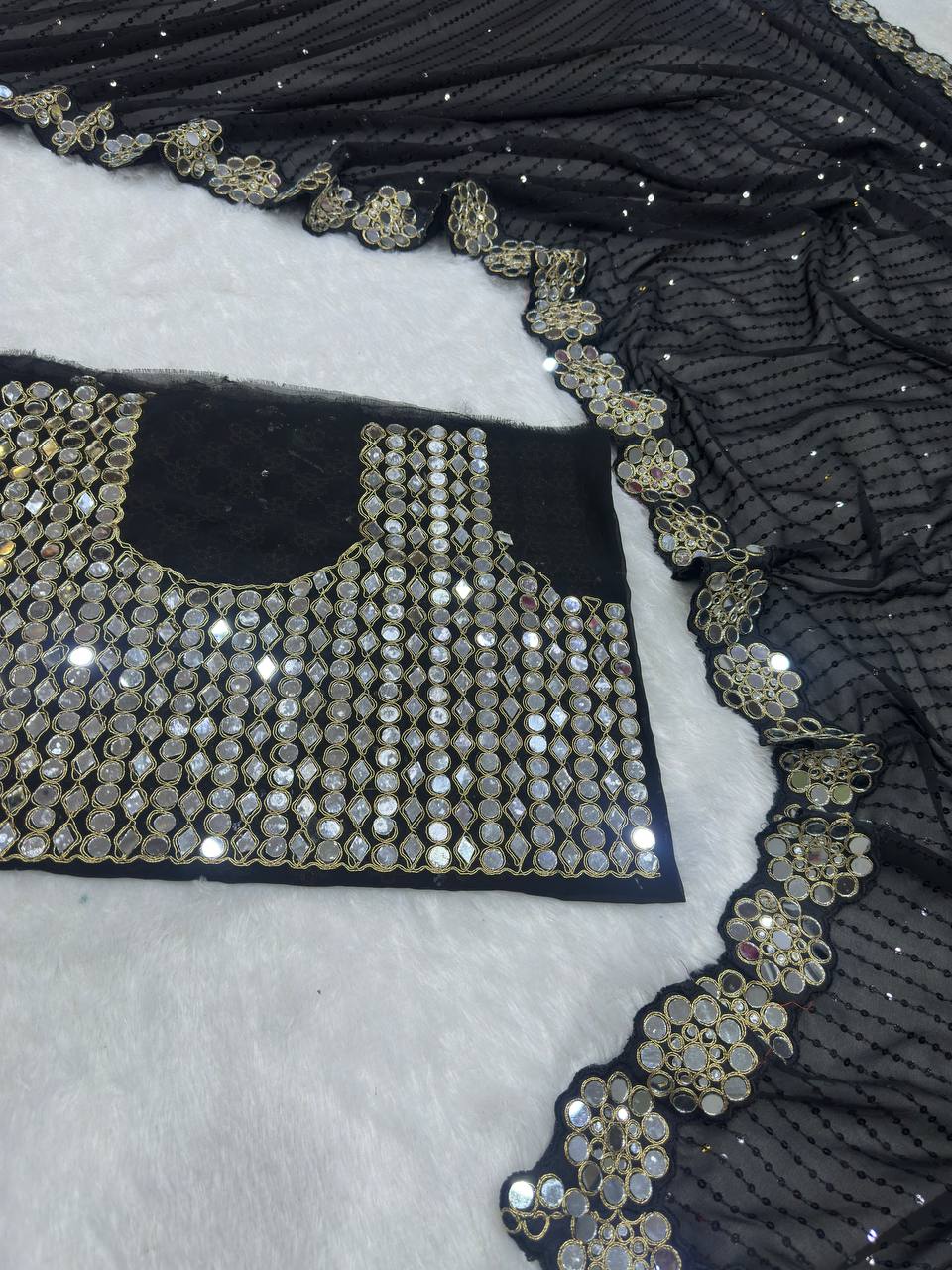 Party Wear Georgette Mirror Sequence Saree Blouse