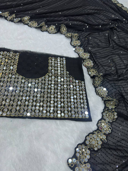 Party Wear Georgette Mirror Sequence Saree Blouse