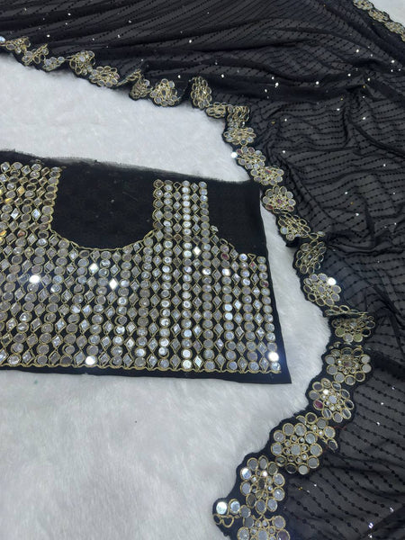 Party Wear Georgette Mirror Sequence Saree Blouse