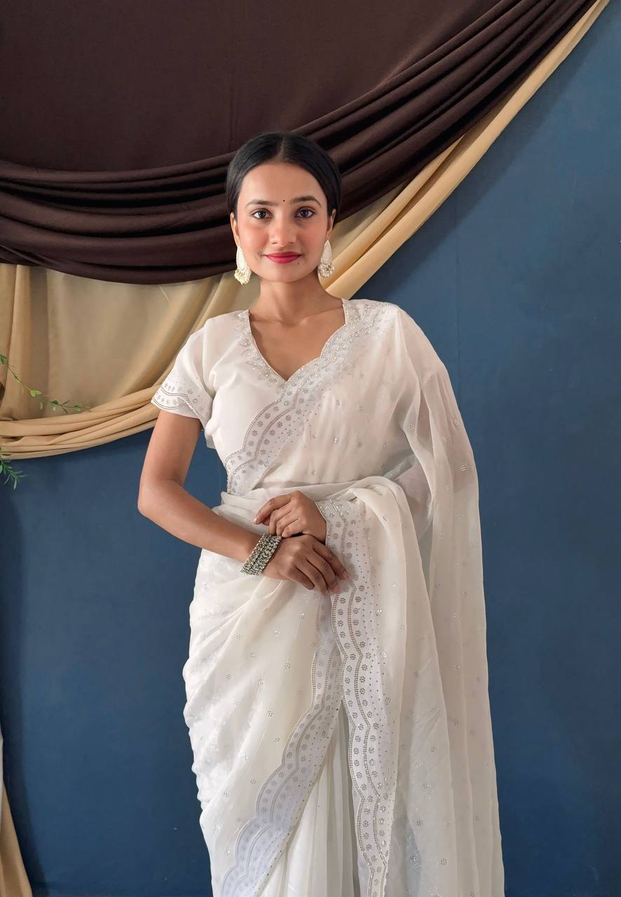 Latest Cream Diamond Crunchy Saree Blouse