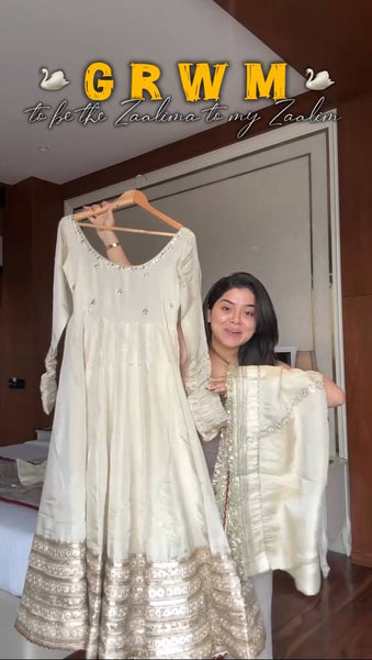 Off White Color Chinon Sequence Anarkali Salwar Suit