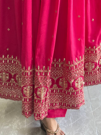 Pink Color Anarkali Vichitra Silk Sequence Suit