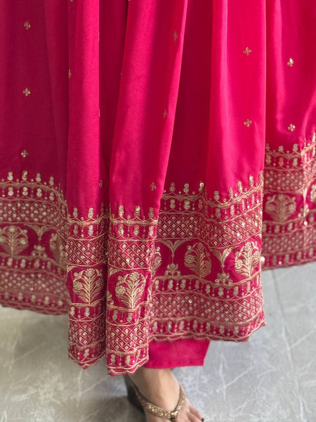 Pink Color Anarkali Vichitra Silk Sequence Suit