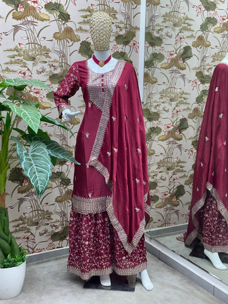 Latest Chinon Silk Sequence Sharara Salwar Suit