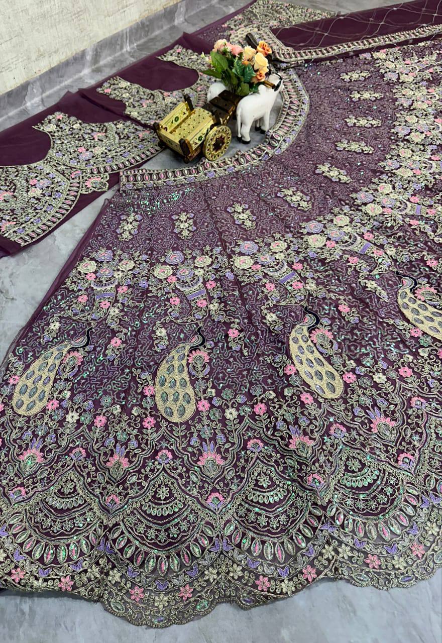 Wine Color Soft Net Sequence Work Lehenga Choli