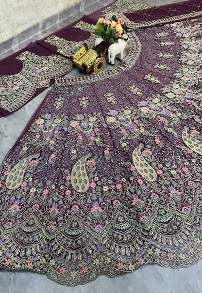 Wine Color Soft Net Sequence Work Lehenga Choli