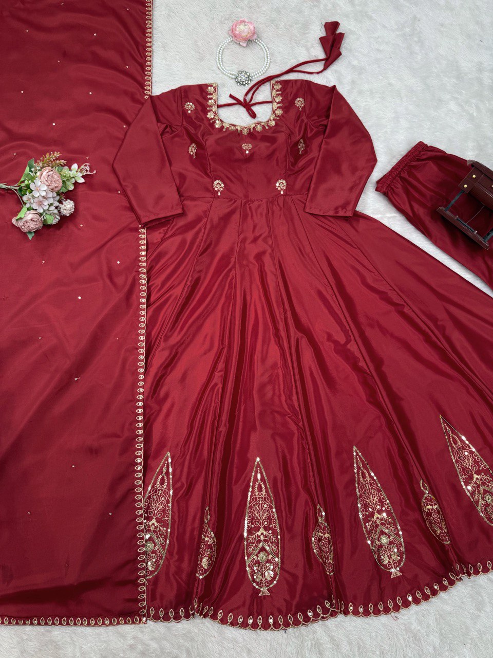Latest Maroon Color Natural Crep Sequence Salwar Suit