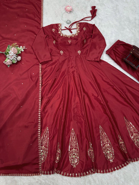 Latest Maroon Color Natural Crep Sequence Salwar Suit