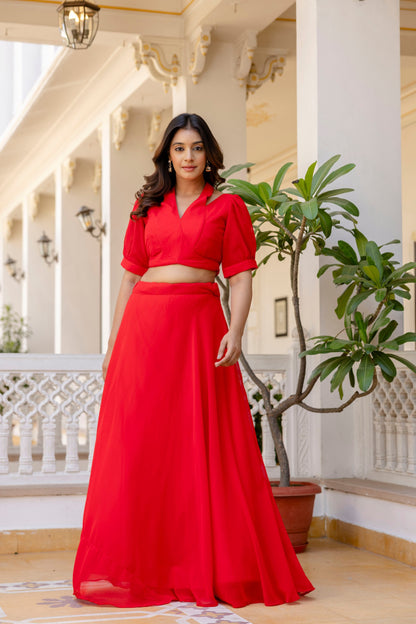 Red Color Georgette Ready to wear Lehenga Choli