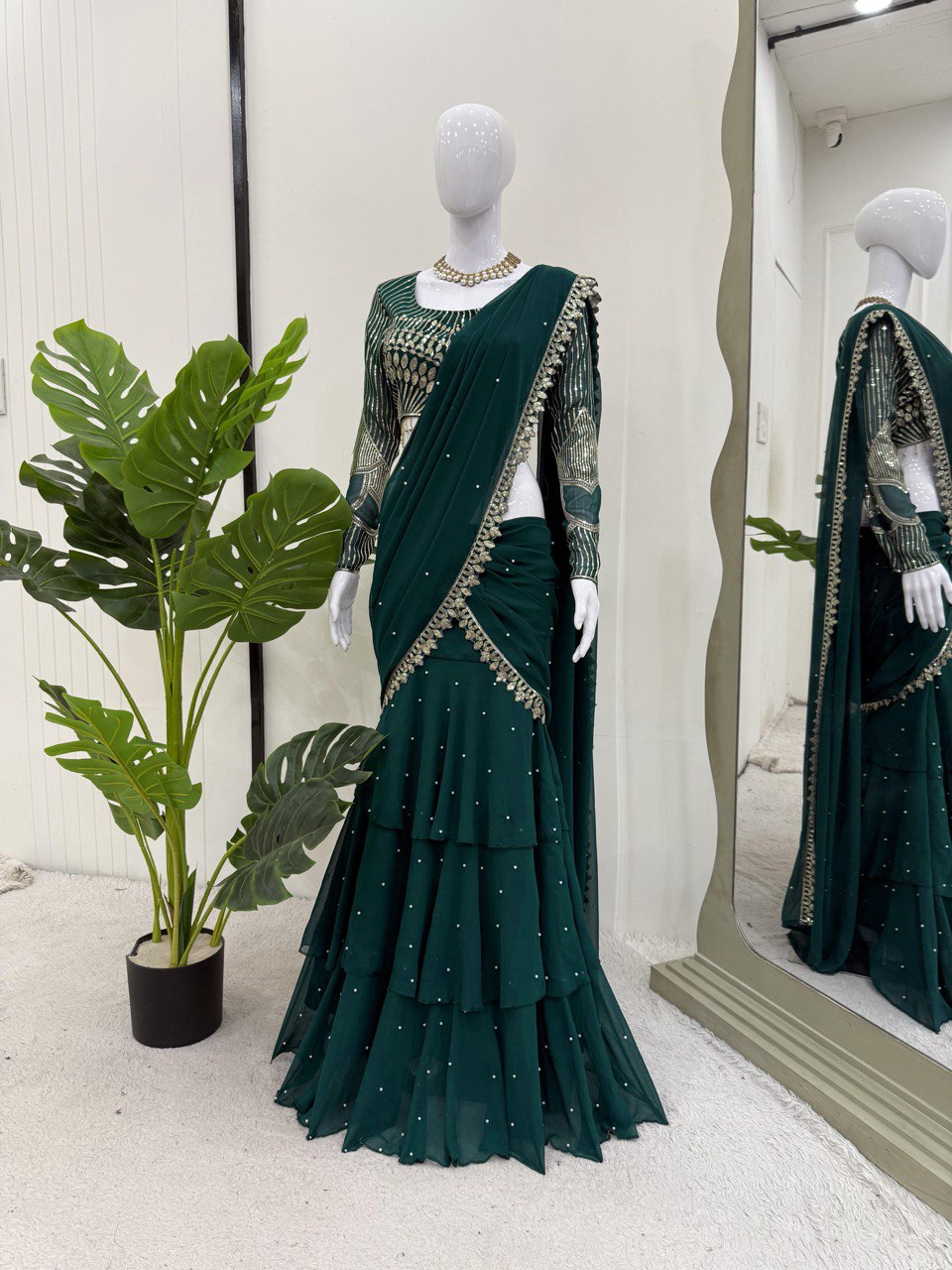 Latest Green Color Georgette Lehenga Saree