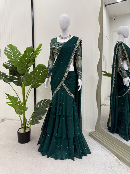 Latest Green Color Georgette Lehenga Saree