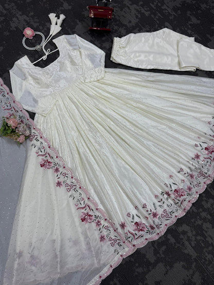 White Color Chinon Silk Top Pent Dupatta