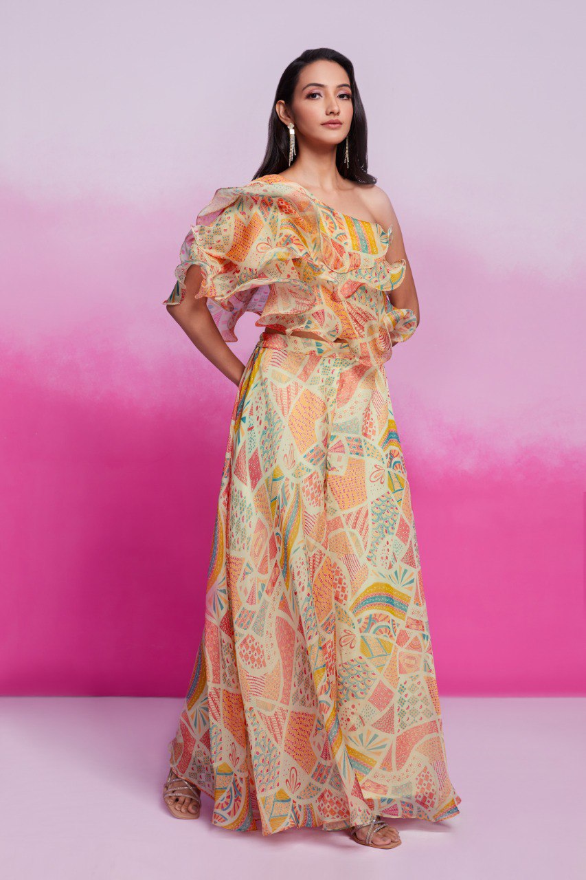 Cream Color Cape Palazzo Set