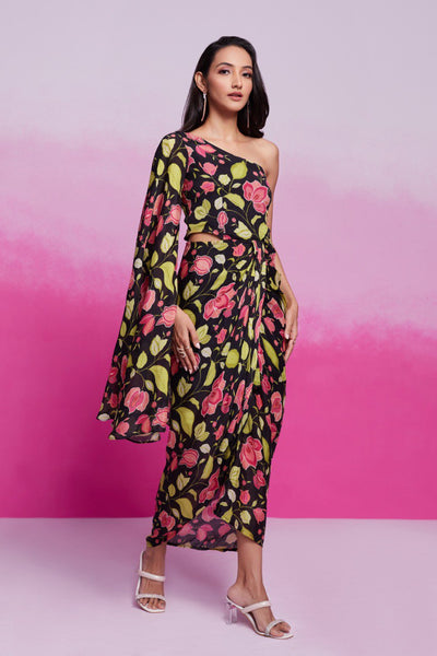 Black Color Chinon Silk Printed Co-Ord Set