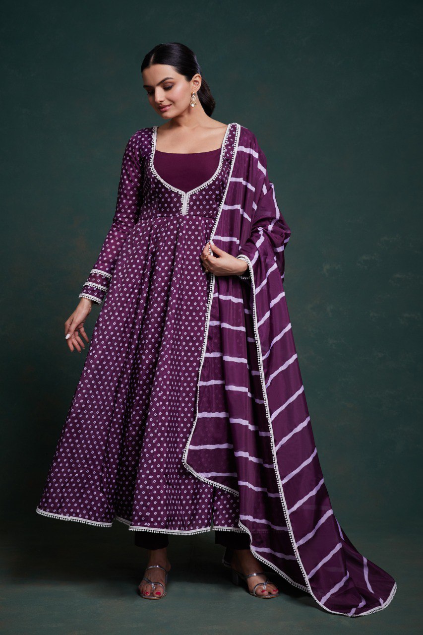 Violet Color Organza Digital Printed Gown Dupatta Pant