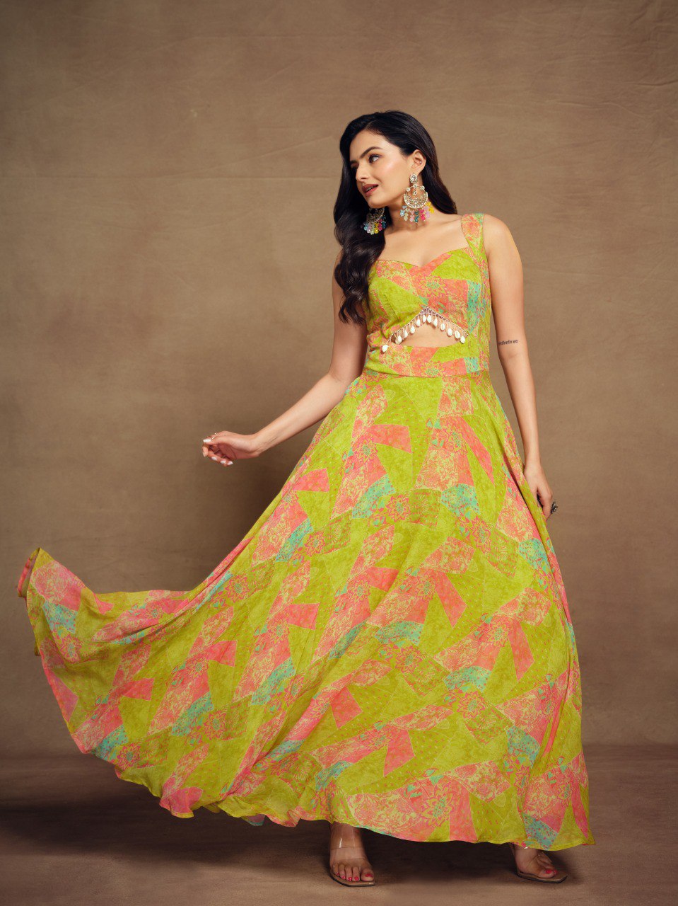 Green Color Georgette Digital Printed Gown