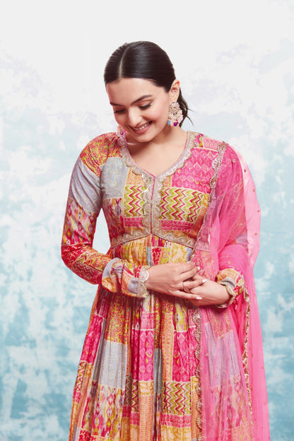 Latest Pink Color Cotton Printed Gown Dupatta