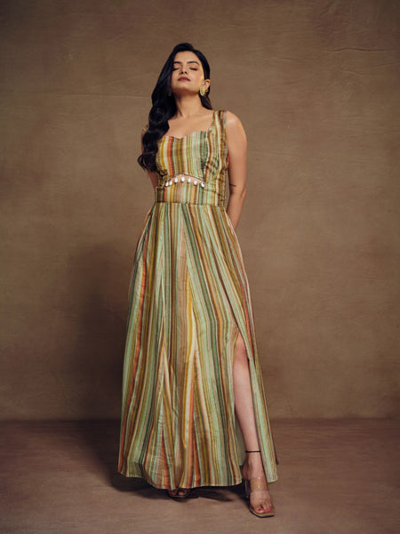 Green Color Slit Cut Gown