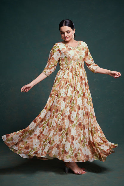 Party Wear Cream Color Chiffon Gown